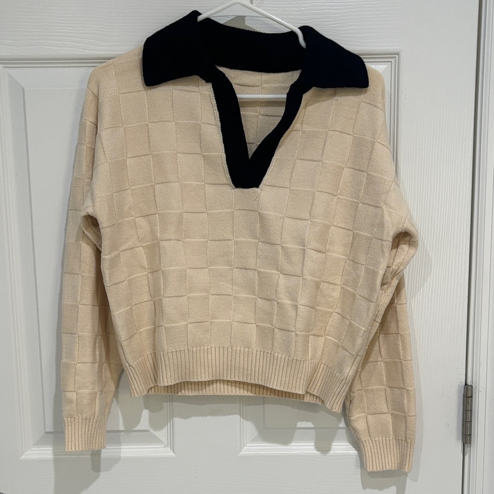 Cider Cream and Black V-Neck Sweater